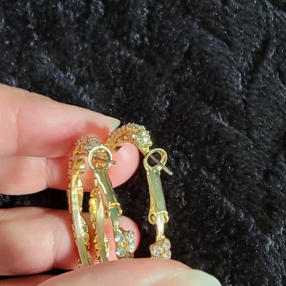 Monet Gold Tone Sparkle Crystal Bracelet and Hoop Earrings - Picture 4 of 5